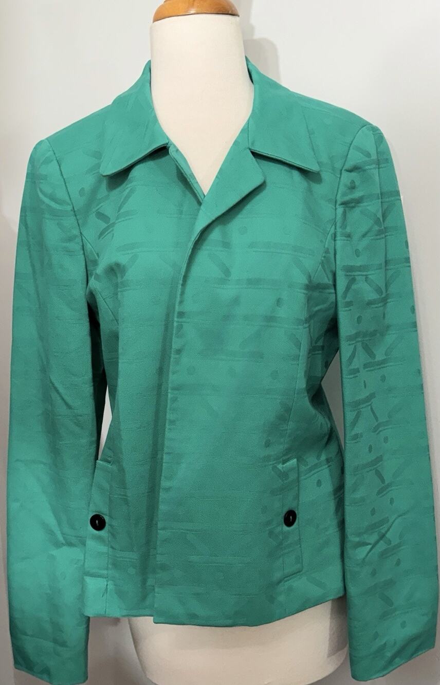 Nina McLeMore Green Graphic Blazer Jacket Women's Size 12 Workwear Casual